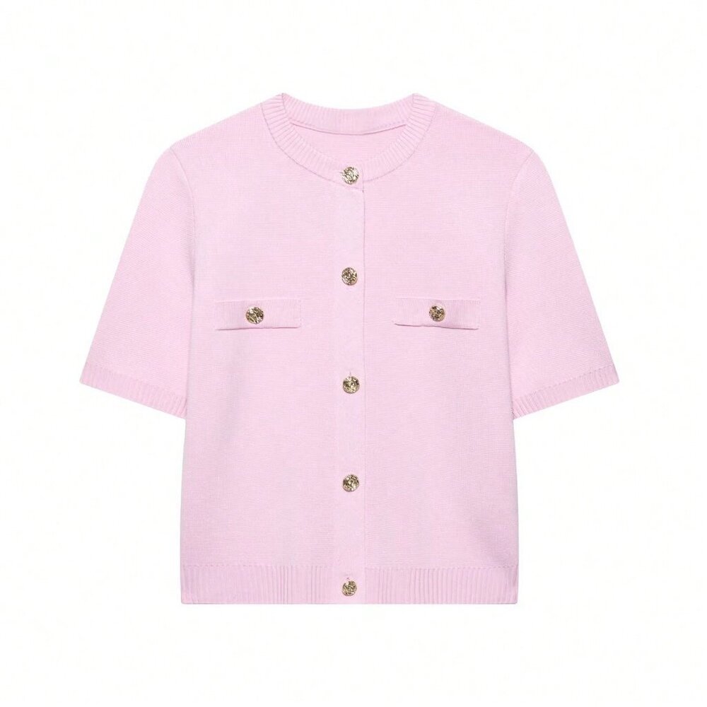 Pink Casual Women's Minimalist Versatile Short Sleeve Knit Top - Picture 2 of 8